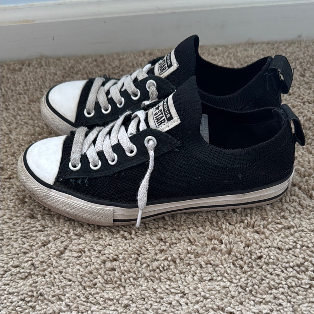 Converse Chuck Taylor Black Knit Canvas Sneakers Kids 2 - Picture 2 of 6